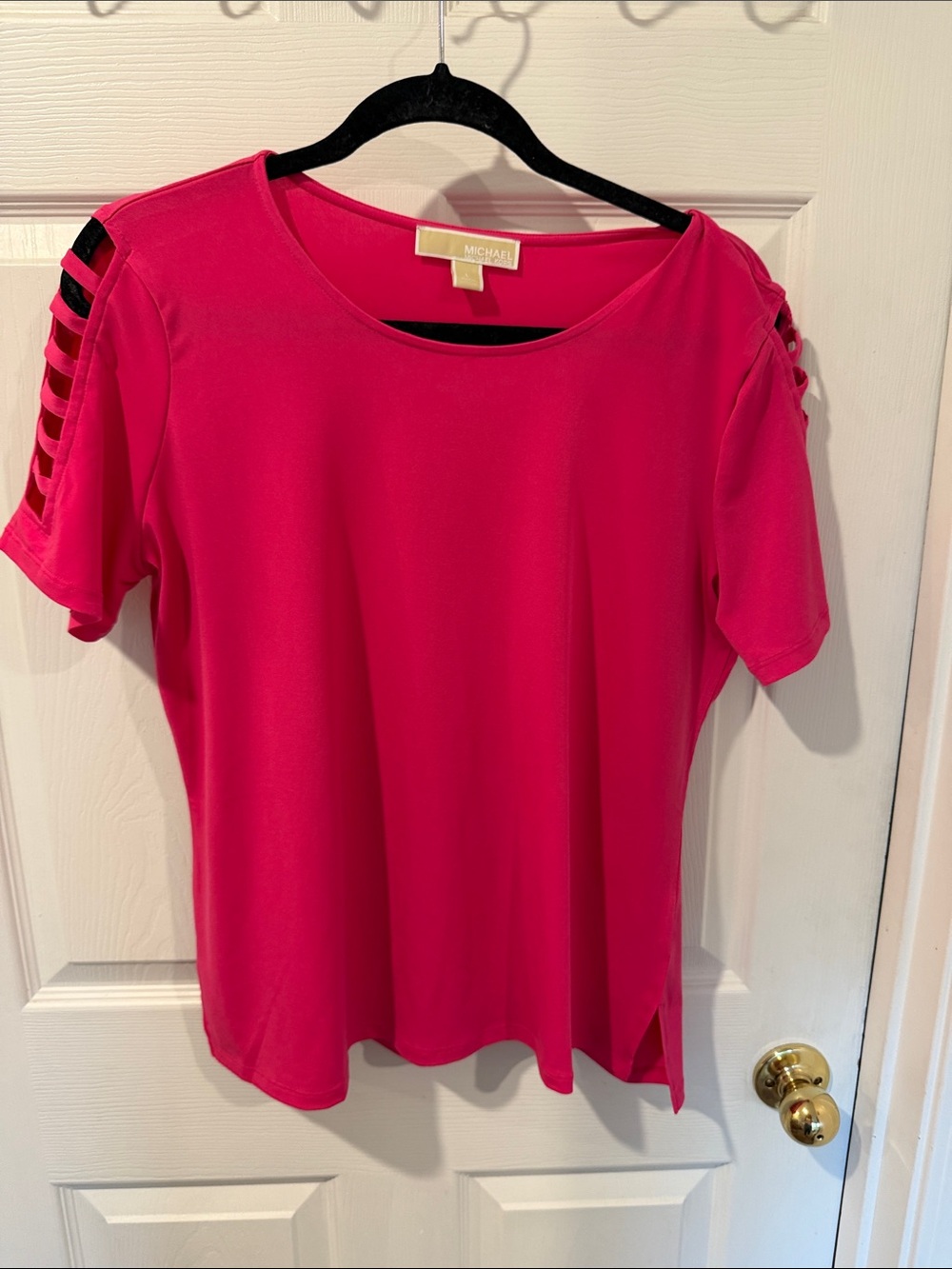 Michael Kors Hot Pink Short Sleeve Ladder-Shoulder Top